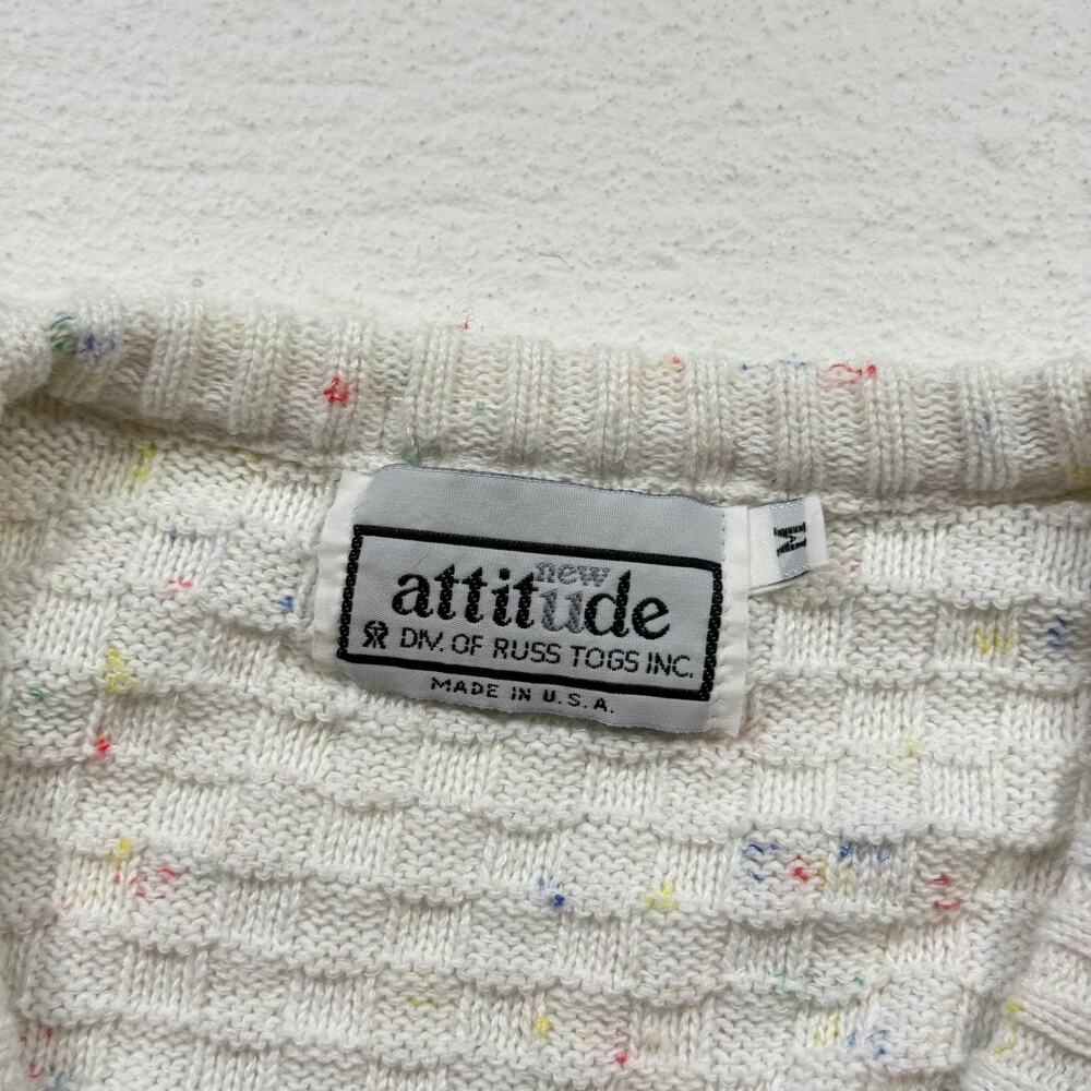 Vintage 80s New Attitude Knit Sweater Vest White Rainbow Speckled, Size M - Picture 4 of 7